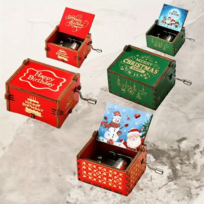 صندوق موسيقي خشبي يدوي قطعة واحدة، تصميم محفور كلاسيكي للهدايا في عيد الميلاد وعيد الحب والسنة الجديدة والعيد