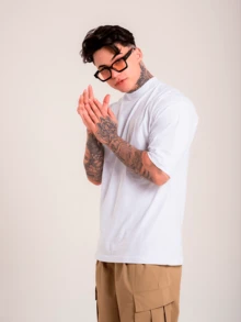 DMUNIZ Oversized Streetwear Basic Turtleneck Gym T-Shirt Dmz002 - 白色 - 查看 4