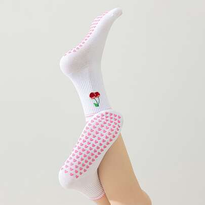 6双/3双/女士普拉提瑜伽袜（带防滑功能）、中筒芭蕾练习袜、健身袜、可爱硅胶耐磨防滑袜、夏季透气樱桃款、健身舞蹈袜、运动中筒粘性袜、运动健身防滑袜、冥想爱好者的礼物