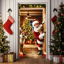 1 peça Banner de Porta Durável 2D de Papai Noel e Renas, Ideal para Entrada da Casa e Decoração de Natal ao Ar Livre
