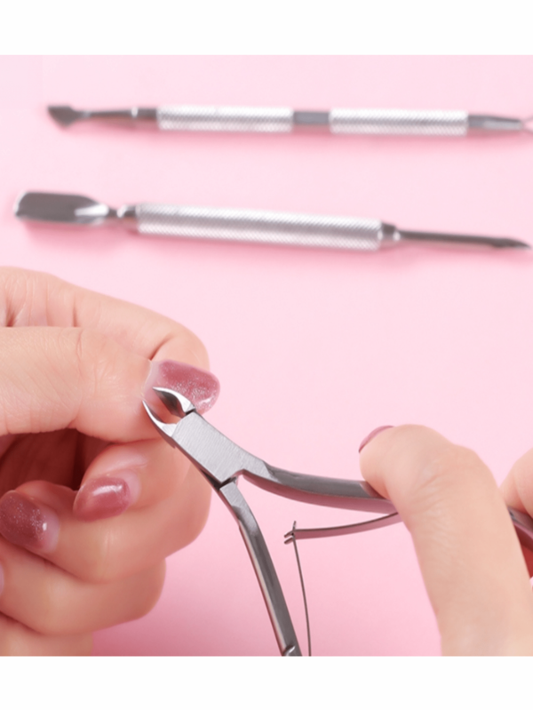 LOMILD 3 Stücke/Set Nagelkunst Schönheits-Set aus rostfreiem Stahl mit hoher Härte, formende Nagelschere, die nicht leicht rostet, doppelköpfiger Stahl-Nagel-Oberflächenreiniger, Nagellack-Klebstoff, der die Nägel nicht verletzt, Nagelpflege-Set