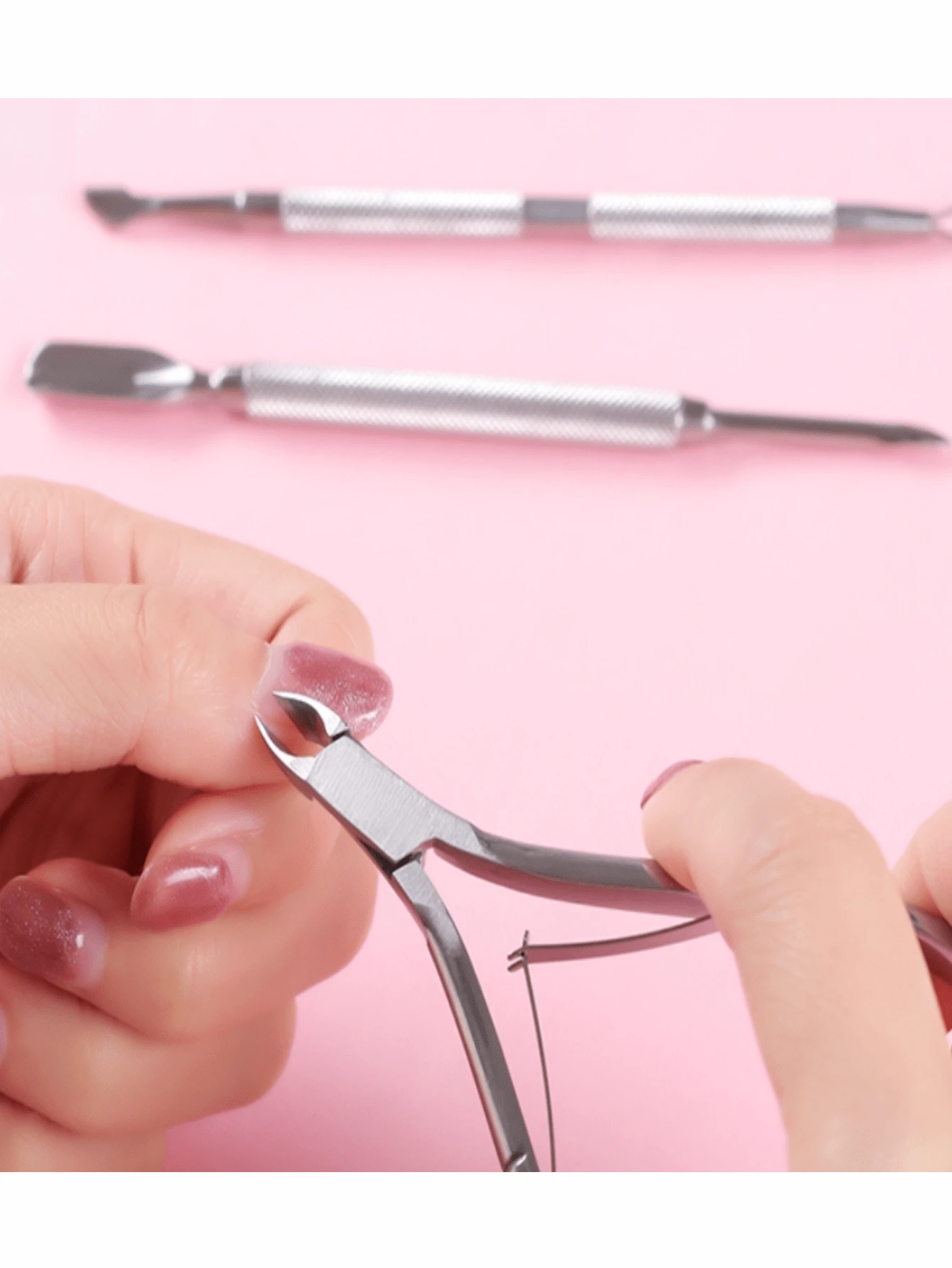 LOMILD 3Pcs/Set Nail Art Beauty Set Stainless Steel Hardness High Standing Shaping Nail Scissors Not Easy To Rust Double Head Steel Push Nail Surface Dirt Remover Nail Polish Glue Not Hurt Nail Care Set