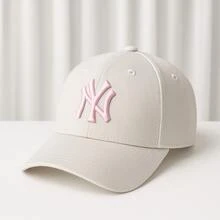 New York Curved Brim Baseball Cap Embroidered Men's Women's Premium Fitão Letter Street Embroidered Fabric Cap - 粉紅米色 - 查看 1