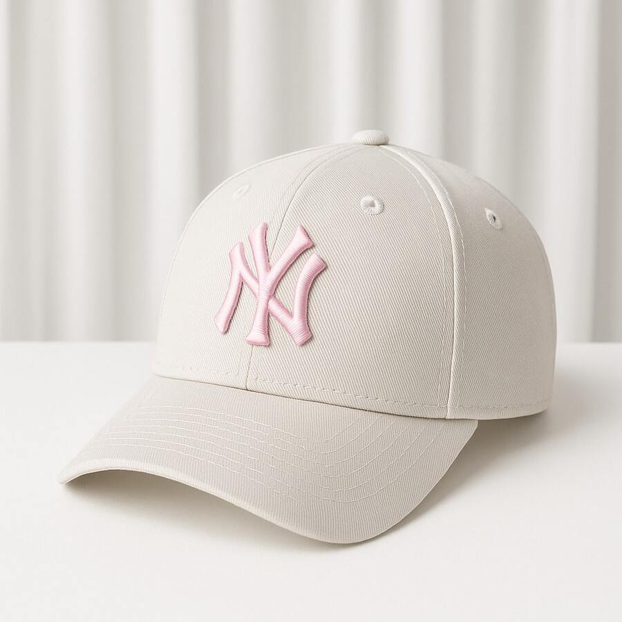New York Curved Brim Baseball Cap Embroidered Men's Women's Premium Fitão Letter Street Embroidered Fabric Cap - 粉紅米色 - 查看 1