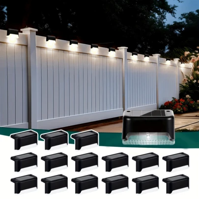 16-Piece Set Of Solar Outdoor Step Lights, Solar Fence Lights, Outdoor Desk Lights, Solar Deck Lights, Solar Ground-Mounted Lights, Solar Fence Stair Lighting, IP66-Rated Waterproof, Suitable For Fences, Steps, Gardens, Decks, And Pathways.