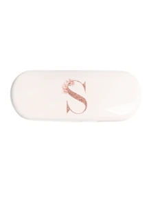 1pc Cream Solid Color Eyeglasses Case, New Minimalist Design, Portable, Waterproof And Dustproof (Small, Plastic Material) Letter Eyeglasses Hard Case - PU Leather A-Z Floral Print Eyeglasses Case - White - View 25