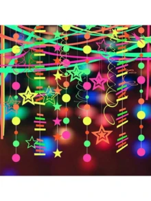 4pcs UV Fluorescent Crinkle Paper Decoration, Colorful Party Decorative Streamers, Glow-In-The-Dark - Multicolor - View 3