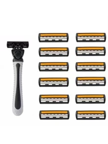 Maquinilla de afeitar manual de 3 hojas, afeitadora facial para hombres, cuchillas de repuesto para maquinilla