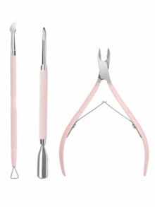 LOMILD 3Pcs/Set Nail Art Beauty Set Stainless Steel Hardness High Standing Shaping Nail Scissors Not Easy To Rust Double Head Steel Push Nail Surface Dirt Remover Nail Polish Glue Not Hurt Nail Care Set