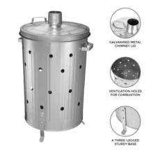 Crystals Large 90Ltr Incinerator For Garden Burning Rubbish Trash Paper - Galvanised Metal - Default - View 3