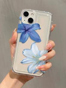 1 pièce Étui de protection pour téléphone avec coussin d'air et motif floral bleu, compatible avec 16, 15, 14, 13, 12, 11 Pro Max et séries, étanche, antichoc, anti-chute et résistant aux rayures - Multicolore - Voir 3