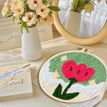 1 Set DIY Punch Needle Stickerei Starterset mit Rose, handgemachtes Bastelset beinhaltet Stickrahmen, Stoff, Zauber-Stick-Pen Set, Zuhause Malerei Deko 20x20cm/7.87x7.87inch