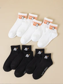 1/5/10 Pares Meias Curtas Femininas Engraçadas com Impressão de Fantasmas e Letras, Adequado para Uso no Verão