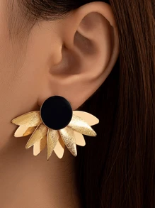 1 par de brincos de metal com mini gotas de óleo de girassol, adequados para uso diário feminino, férias, festivais e passeios