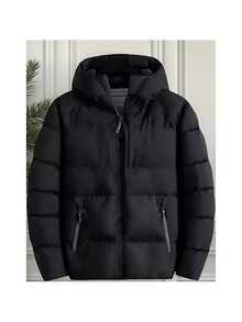 Bobojaco Waterproof Nylon Fleece Lined Jacket With Plush Lining Thermal Puffer Hooded Coat - 黑色 - 查看 1