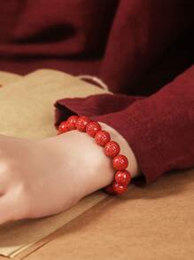 Pulseira de mantra com 6 palavras e cinábrio nativo, pulseira elástica de areia dourada roxa com alto teor de areia do imperador, pulseira vermelha da sorte para o ano de nascimento, ioga, estilo vintage para homens e mulheres, pode ser usada diariamente