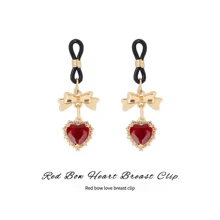 Sex Toys A Pair Of Heart-Shaped Nipple Clamps With Optional Colors, Featuring An Elegant Diamond-Encrusted Heart Design With A Bow. Soft Loops Ensure No Pinching, And The Contraction Strength Is Adjustable. Perfect For BDSM, Training Nights, Self-Torture Nipple Play, And Enhancing Sexual Appeal.