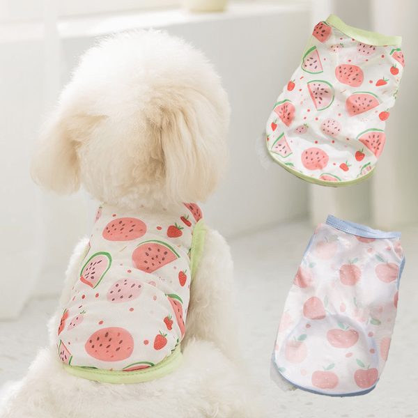 1 stuk ademend mouwloos vest met fruitmotief van mesh, verkoelende zomerkleding voor honden, geschikt voor huisdieren zoals keeshonden, teddyberen en poedels.
