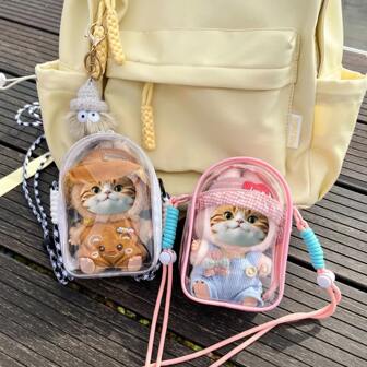 Voor Labubu zachte rubberen poppenopberger - 5,91 inch schattige crossbodytas. Ita-tas, PVC-opbergtas, anime-personagekostuumaccessoires, schattige handtas met beeldje, reistas, modieuze make-uptas | Rugzak - 1 stuk (alleen de tas wordt verkocht, pop is niet inbegrepen)