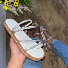 Women's Flat Luxury Rhinestone Flat Sandals 2 In 1 Bohemian Flatform Sandals White Gold Silver Black Shiny Party Launch Promotion - 白色虹彩 - 查看 5