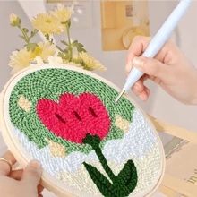 1 Set DIY Punch Needle Stickerei Starterset mit Rose, handgemachtes Bastelset beinhaltet Stickrahmen, Stoff, Zauber-Stick-Pen Set, Zuhause Malerei Deko 20x20cm/7.87x7.87inch