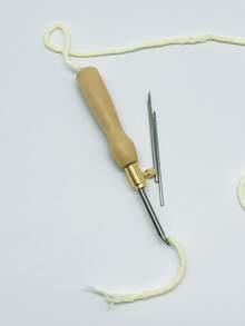 3-In-1 Interchangeable Embroidery Needle Set With Threader, Wooden Handle Embroidery Needles, Punch Embroidery Tool, Cross Stitch Embroidery Tool, Adjustable Needle Length, DIY Sewing And Handicraft Supplies - Apricot - View 4