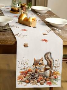1pc Thanksgiving Squirrel Decorative Table Runner, Autumn Harvest Linen Table Runner, Plaid Pumpkin Table Runner, Squirrel Table Runner, 1 Table Runner, 4 Placemats, 1 Cushion Cover, 3 Product Options, Seasonal Home Decor Indoor/Outdoor Party Supplies, Autumn Decor, Thanksgiving Decor, Room Decor - Multicolor - View 11