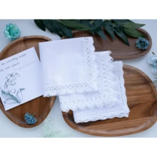 Local Delivery- Ladies Embroidery Cotton White Handkerchiefs Lace Wedding Hankies - J03-3pcs Keep Up - View 3
