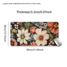 1pc Vintage Flowers Mouse Pad Boho Design Aesthetic Desk Pad Large Desk Accessories Rubber Base With Stitched Edge Non-Slip Keyboard Pad For Office Home Computer As Gifts For Men Women Friends Desk Accessories Office Supplies Office Desk Accessories Mousepad Mouse Pad For Desk
