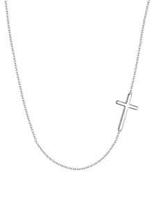 1pc S925 Sterling Silver Side Cross Pendant Necklace - Elegant Jewelry Gift For Women/Girls, Suitable For Everyday Wear