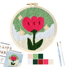 1 Set DIY Punch Needle Stickerei Starterset mit Rose, handgemachtes Bastelset beinhaltet Stickrahmen, Stoff, Zauber-Stick-Pen Set, Zuhause Malerei Deko 20x20cm/7.87x7.87inch