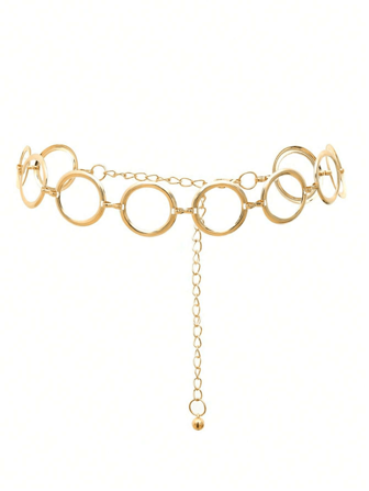 1 pieza Cadena de cintura con decoración de anillo redondo versátil para mujer, elegante cinturón de vestido de moda