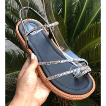 Women's Flat Luxury Rhinestone Flat Sandals 2 In 1 Bohemian Flatform Sandals White Gold Silver Black Shiny Party Launch Promotion - 黑色銀色 - 查看 8