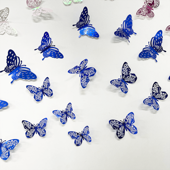 24 Pcs 3D Butterfly Decoration Butterfly Wall Stickers 3D Butterfly Stickers Decorative (Blue)