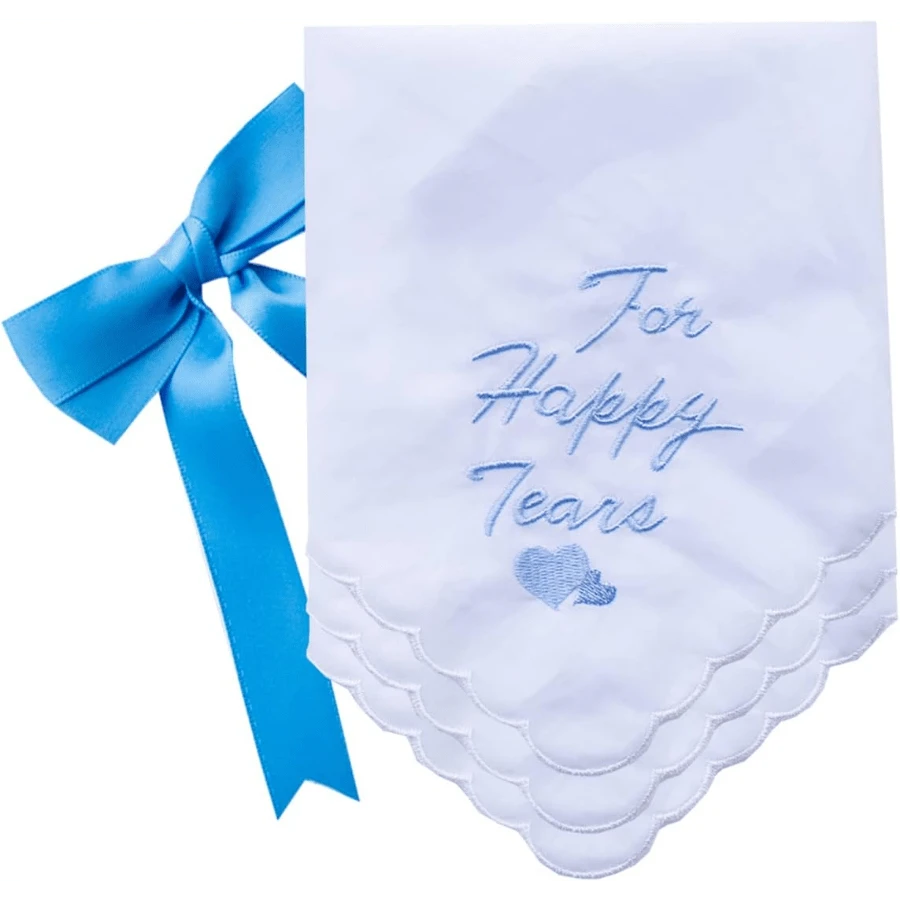Local Delivery- Ladies Embroidery Cotton White Handkerchiefs Lace Wedding Hankies - J02-happy Tears 3pcs - View 1