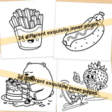 GDTME 1 Livre de coloriage mignon de nourriture, convient aux enfants et aux adultes, 24 pages, couverture souple, activité familiale relaxante et amusante, illustrations adorables de desserts et de restauration rapide, idéal pour l'interaction parent-enfant et la coloration immersive, style artisanal mignon de fille, mariage - voiture de dessin animé - Voir 7