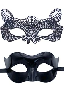 2 Peças Máscara de Casal de Renda Preta e Plástico para Festa de Máscaras, Adequada para Homens e Mulheres Participarem de Baile de Máscaras, Festa de Halloween