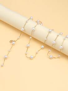 1 Pc Faux Pearl Irregular Bead Tassel Waist Chain, Alloy Faux Pearl Beaded Tassel Decorative Belt, Asymmetrical Waist Chain, Retro Versatile Body Chain, Suitable For Dress Decoration And Jeans, Women's Waist Accessories