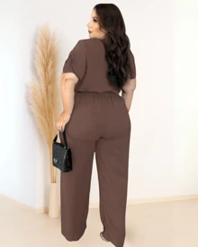 Conjunto Social Plus Size Calça Cintura Alta Bolso Regulável na Cintura+Blusa Manga Longa Elegante Evangélico alfaiataria feminino Frio Inverno