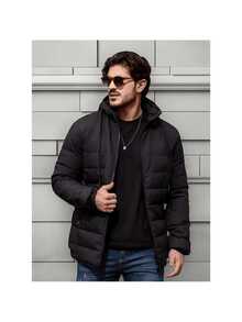 Bobojaco Waterproof Nylon Fleece Lined Jacket With Plush Lining Thermal Puffer Hooded Coat - 黑色 - 查看 3