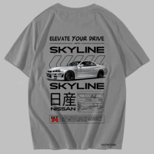 Shirt T-Shirt Premium Cotton Fast And Furious Sports Car Brian SKYLINE Unisex Streetwear Men New Arrival - 淺灰色 - 查看 3