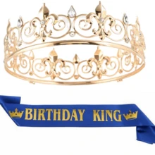 2 件套生日国王皇冠和绶带，男女皇家国王皇冠派对装饰舞会生日礼物男士国王选美皇冠，圣诞节男女