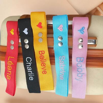 Customized Embroidered Luggage Label Backpack Streamer, Personalized Suitcase Tag For Travel, Love Pattern