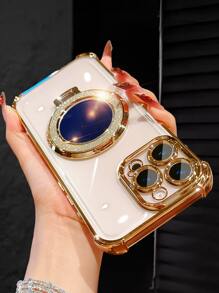 Luxury Electroplated Clear Phone Case With Makeup Mirror Stand, Ring Magnetic Stand Holder, Drop-Resistant, Anti-Drop,Silicone Shockproof Soft Cover Compatible With IPhone 16/16e/16 Pro/16 Pro Max/16 Plus/15/14/13/12/11/X/XS/XR/8/7, Galaxy S25/S24/S23/S22/S21/A55/A54/A53/A52/A35/A34/A23/A16/A15/A14/A13/A12/A05S/FE/Ultra/4G/5G, And For Redmi/Honor/MOTO/OPPO/Infinix