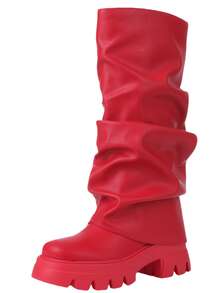 Fashion Women's Metal Platform Shark Boots Foldable Thick Knee High Shoes Motorcycle Party Nightclub Cosplay Halloween Decorative Boots - Red - View 6