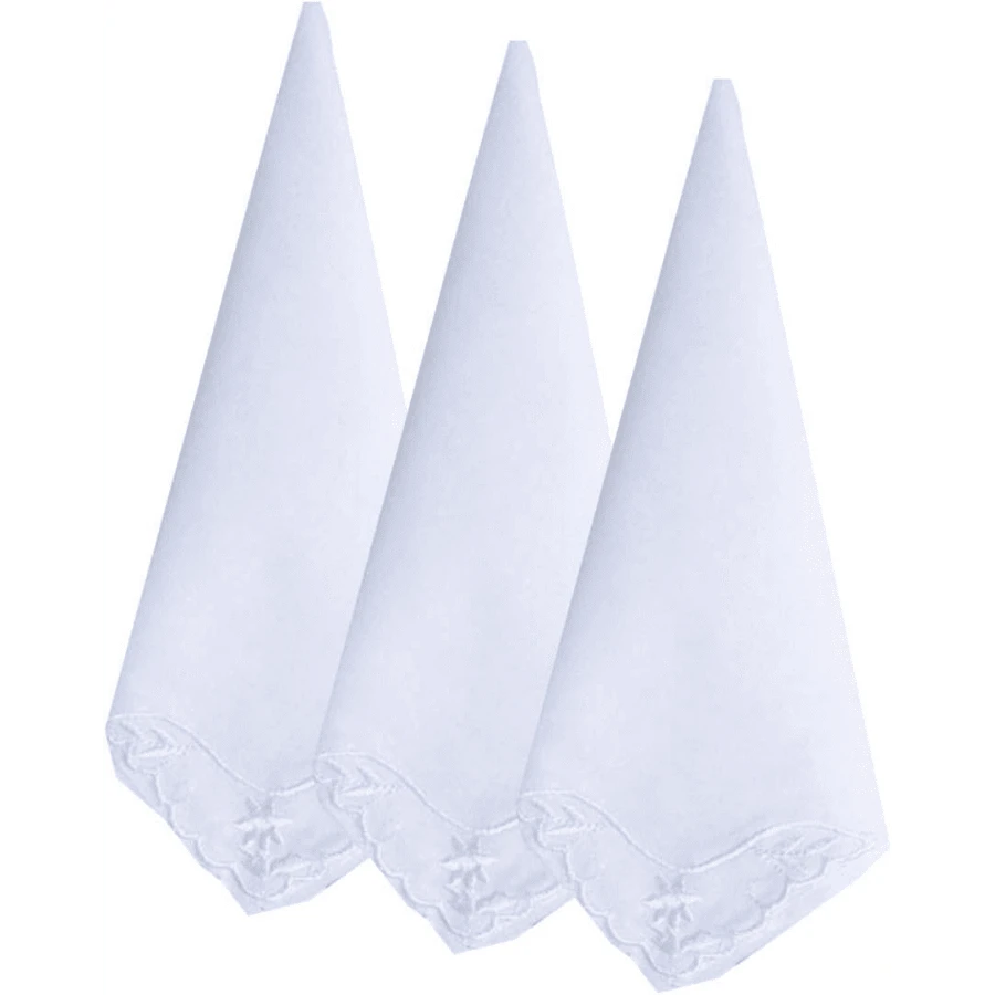 Local Delivery- Ladies Embroidery Cotton White Handkerchiefs Lace Wedding Hankies - A-3件 - 查看 1