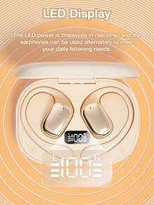 GENAI 开放式耳机，无线运动耳机，带数字显示充电盒，带耳钩的真耳塞，适合跑步、散步、锻炼