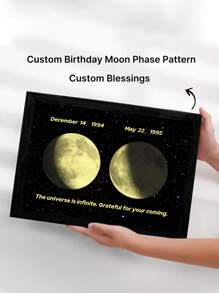 1 pièce Personnalisé Phase de lune de naissance avec cadre en bois, photo commémorative de phase de lune personnalisée, cadeau pour la Saint-Valentin, anniversaire, remise de diplôme, multifonctionnel, durable, décoratif. Pour maman, famille, amis, salle de thé, maison, jardin, bureau. Pour anniversaires, Saint-Valentin, fête des mères, anniversaires, fête des pères, remise de diplôme, mariages, pendaison de crémaillère, rafraîchissement de la maison