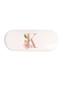 1pc Cream Solid Color Eyeglasses Case, New Minimalist Design, Portable, Waterproof And Dustproof (Small, Plastic Material) Letter Eyeglasses Hard Case - PU Leather A-Z Floral Print Eyeglasses Case - White - View 14