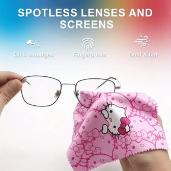 Sanrio 1 件/6 件 Hello Kitty 眼镜布粉色猫头设计柔软超细纤维用于清洁眼镜、手机、电脑等产品可爱卡通设计可清洗和可重复使用精美包装